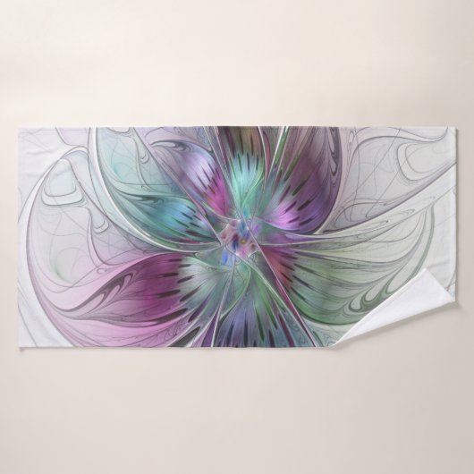 Kleurrijke Abstracte bloem Moderne fractale kunst Badhanddoek (Badhanddoek)