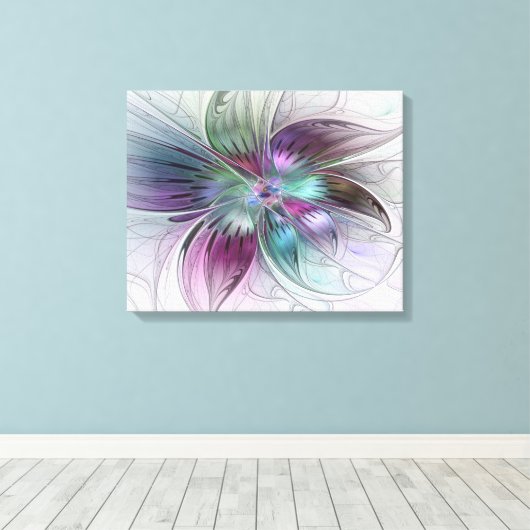 Kleurrijke Abstracte bloem Moderne fractale kunst Canvas Afdruk (Insitu (Houten vloer))