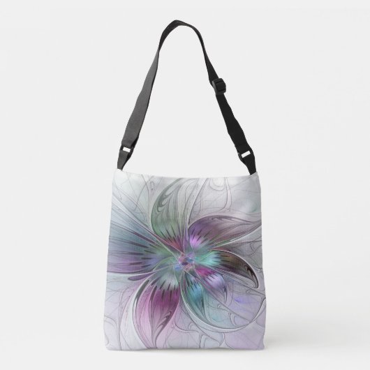 Kleurrijke Abstracte bloem Moderne fractale kunst Crossbody Tas (Achterkant)
