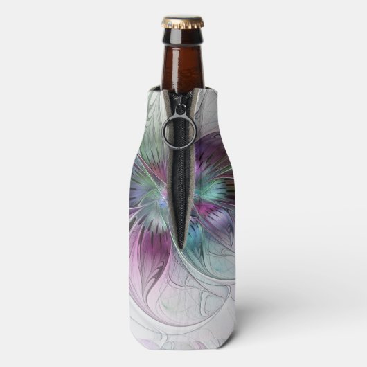 Kleurrijke Abstracte bloem Moderne fractale kunst Flesjeskoeler (Fles Achterkant)