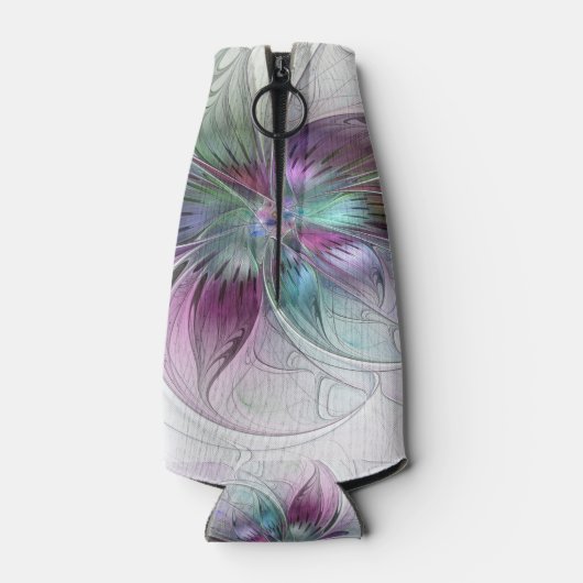 Kleurrijke Abstracte bloem Moderne fractale kunst Flesjeskoeler (Achterkant)