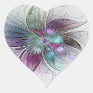 Kleurrijke Abstracte bloem Moderne fractale kunst Hart Sticker