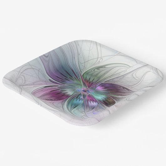 Kleurrijke Abstracte bloem Moderne fractale kunst Papieren Bordje (Gebogen)