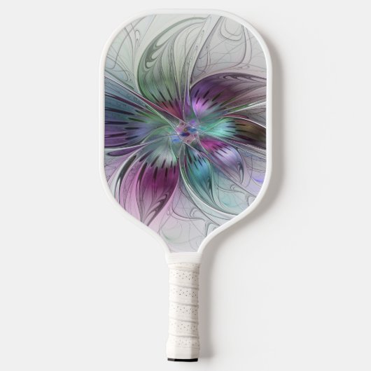 Kleurrijke Abstracte bloem Moderne fractale kunst Pickleball Paddle (Achterkant)