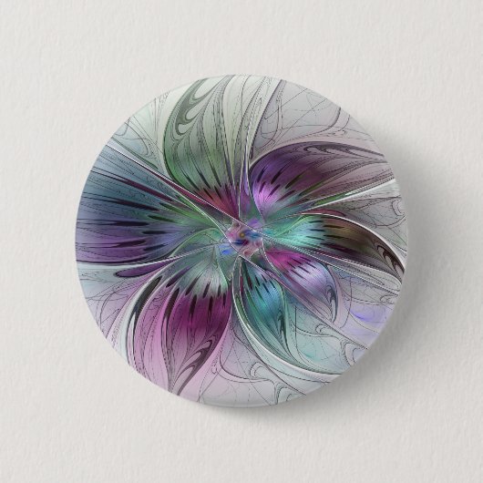 Kleurrijke Abstracte bloem Moderne fractale kunst Ronde Button 5,7 Cm (Voorkant)