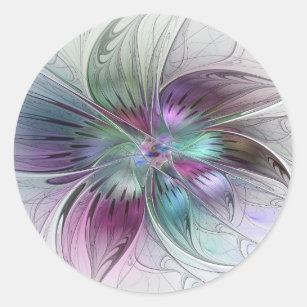Kleurrijke Abstracte bloem Moderne fractale kunst Ronde Sticker