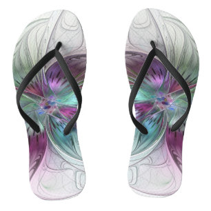 Kleurrijke Abstracte bloem Moderne fractale kunst Teenslippers