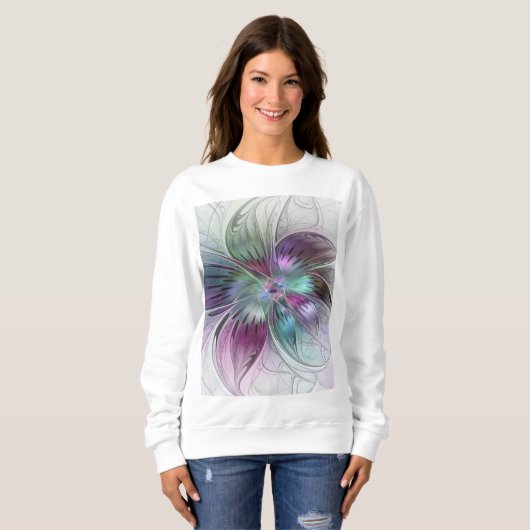 Kleurrijke Abstracte bloem Moderne fractale kunst Trui (Voorkant volledig)