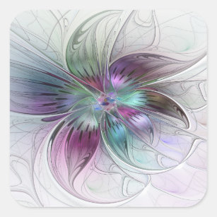 Kleurrijke Abstracte bloem Moderne fractale kunst Vierkante Sticker