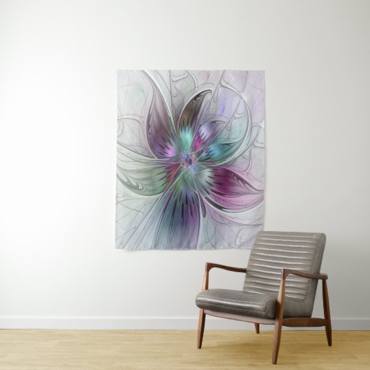 Kleurrijke Abstracte bloem Moderne fractale kunst Wandkleed (In situ)