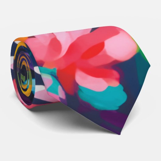 Kleurrijke Abstracte Bloemen Stropdas Bold Modern  (Opgerold)