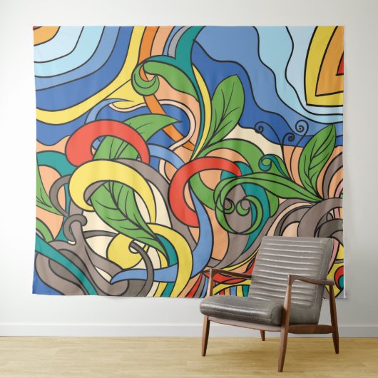 Kleurrijke abstracte bloemenstrand vector illustra wandkleed (In Situ (horizontaal))