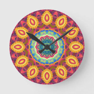 Kleurrijke Abstracte Bloemrijke Mandala Ronde Klok