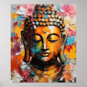 Kleurrijke Abstracte Boeddha met Floral Accent Poster (Voorkant)