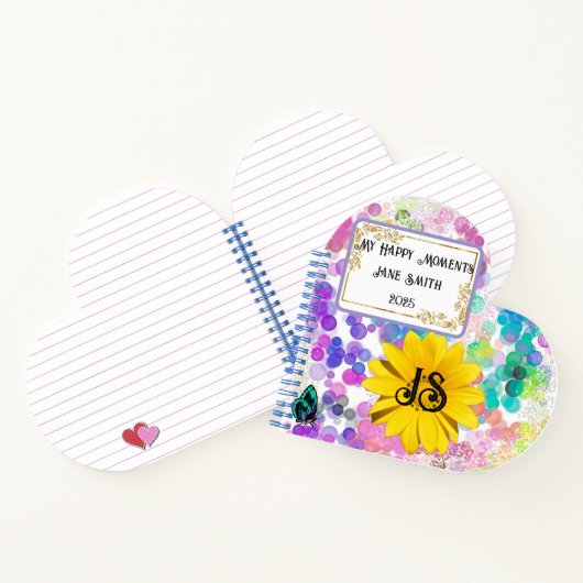 Kleurrijke Abstracte Bokeh Monogram Zonnebloem Har Notitieboek (Binnen)