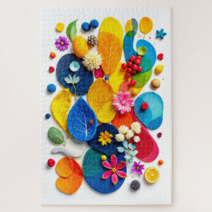Kleurrijke Abstracte Botanische Vormen Mixed Media Legpuzzel