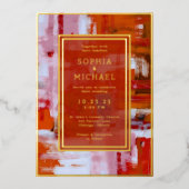 Kleurrijke Abstracte bruiloft uitnodigen foto temp Folie Feestdagenkaart (Voorkant)