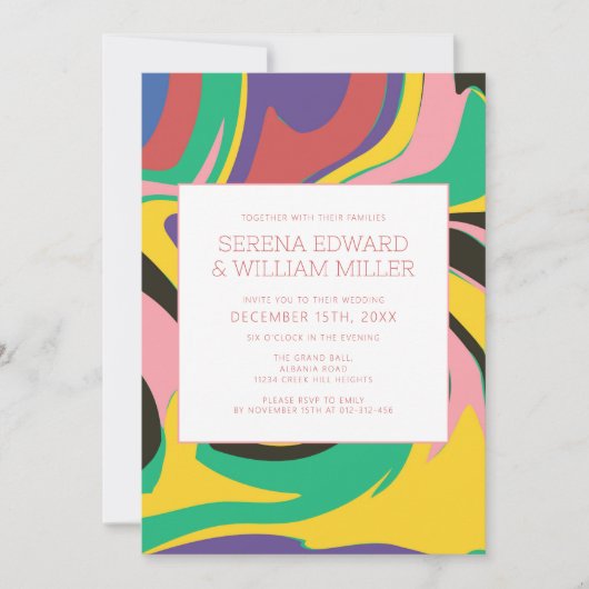 Kleurrijke Abstracte bruiloft uitnodiging (Voorkant)