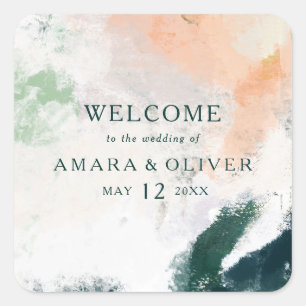 Kleurrijke Abstracte Bruiloft Welkom Vierkante Sti Vierkante Sticker