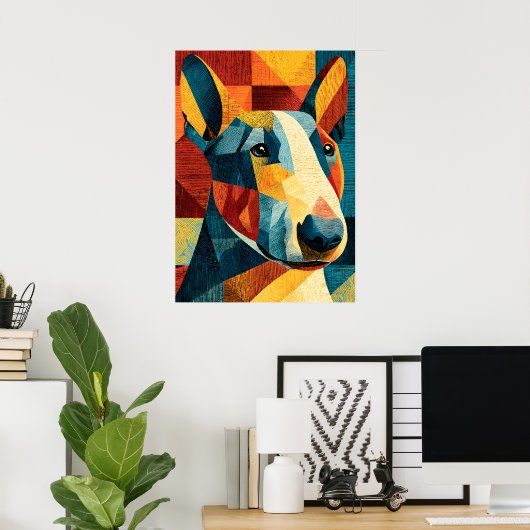 Kleurrijke Abstracte Bull Terrier Geometrische Pos Poster (Thuiskantoor)
