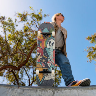 Kleurrijke Abstracte Cartoon Art – Levendig karakt Skateboard
