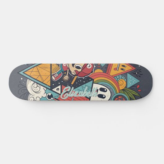 Kleurrijke Abstracte Cartoon Art – Levendig karakt Skateboard (Horizontaal)