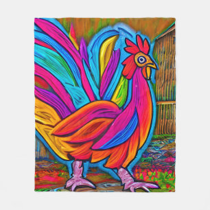 Kleurrijke Abstracte Cartoon Barn Rooster Fleece Deken