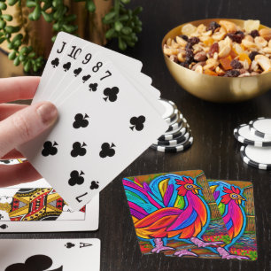 Kleurrijke Abstracte Cartoon Barn Rooster Pokerkaarten