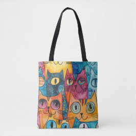 Kleurrijke Abstracte Cat Canvas tas | Levendig art