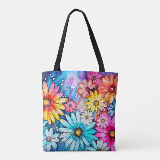 Kleurrijke Abstracte Daisy Flowers Print Draagtas (Achterkant)