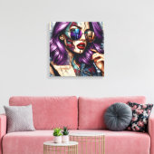 Kleurrijke Abstracte  Dame met Paarse Haar Canvas Afdruk (Insitu (Woonkamer))