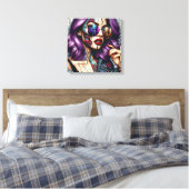 Kleurrijke Abstracte  Dame met Paarse Haar Canvas Afdruk (Insitu (Slaapkamer))