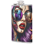 Kleurrijke Abstracte  Dame met Paarse Haar Heupfles (Links)