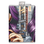 Kleurrijke Abstracte  Dame met Paarse Haar Heupfles (Achterkant)