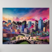 Kleurrijke Abstracte Denver Colorado Skyline Art Poster (Voorkant)