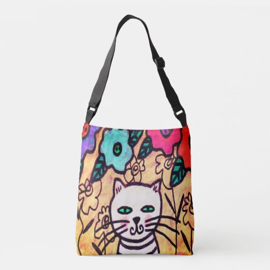 Kleurrijke Abstracte Digitale Cat Art Canvas tas (Achterkant)