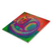 Kleurrijke Abstracte digitale kat schilderen Tegeltje (Zijkant)