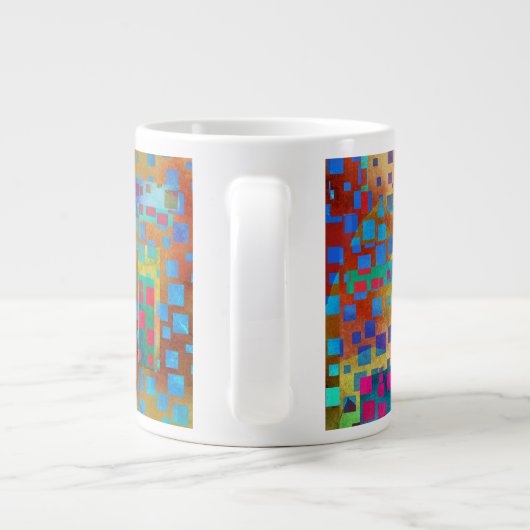 Kleurrijke Abstracte digitale kunst met vierkanten Extra Grote Mok (Achterkant)