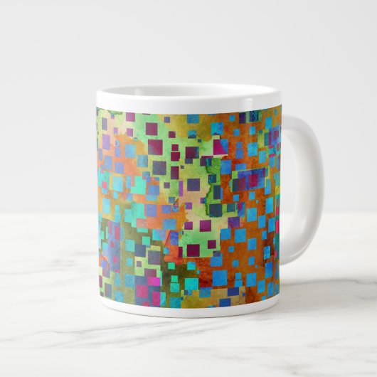 Kleurrijke Abstracte digitale kunst met vierkanten Extra Grote Mok (Voorkant rechts)