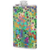 Kleurrijke Abstracte Digitale Kunst met Vierkanten Heupfles (Links)