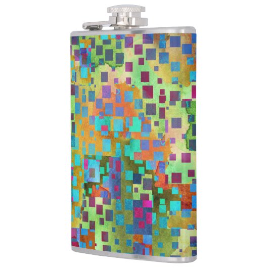 Kleurrijke Abstracte Digitale Kunst met Vierkanten Heupfles (Links)