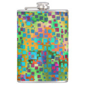 Kleurrijke Abstracte Digitale Kunst met Vierkanten Heupfles (Voorkant)