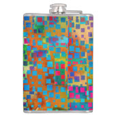 Kleurrijke Abstracte Digitale Kunst met Vierkanten Heupfles (Achterkant)