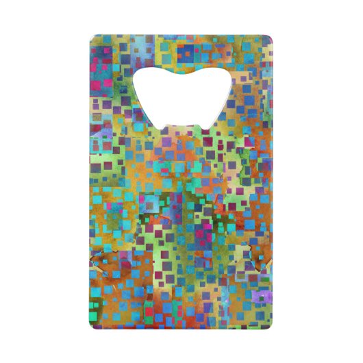 Kleurrijke Abstracte Digitale Kunst met Vierkanten Kredietkaart Flessenopener (Voorkant)