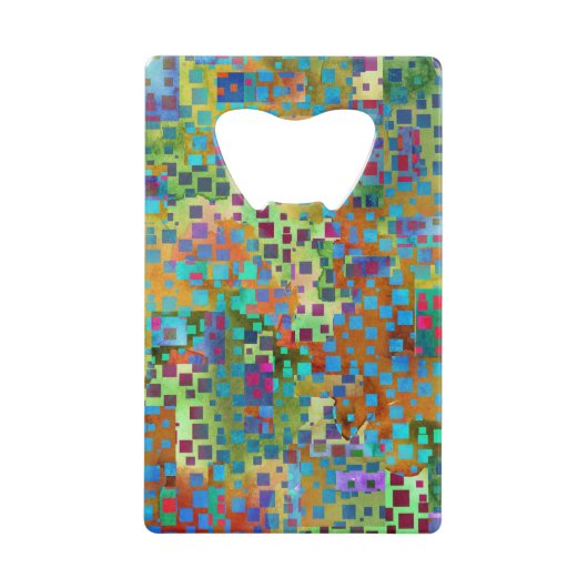 Kleurrijke Abstracte Digitale Kunst met Vierkanten Kredietkaart Flessenopener (Voorkant)