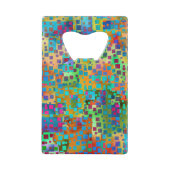 Kleurrijke Abstracte Digitale Kunst met Vierkanten Kredietkaart Flessenopener (Achterkant)