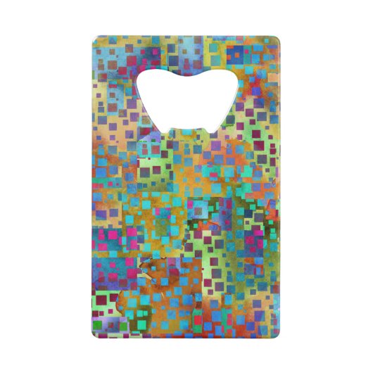 Kleurrijke Abstracte Digitale Kunst met Vierkanten Kredietkaart Flessenopener (Achterkant)