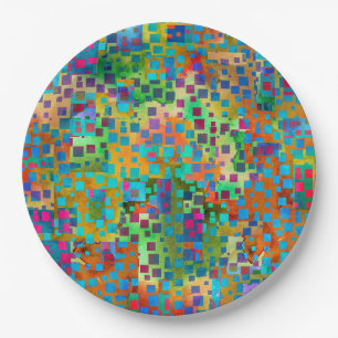 Kleurrijke Abstracte Digitale Kunst met Vierkanten Papieren Bordje