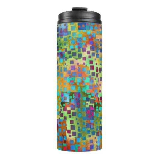 Kleurrijke Abstracte digitale kunst met vierkanten Thermosbeker (Voorkant)