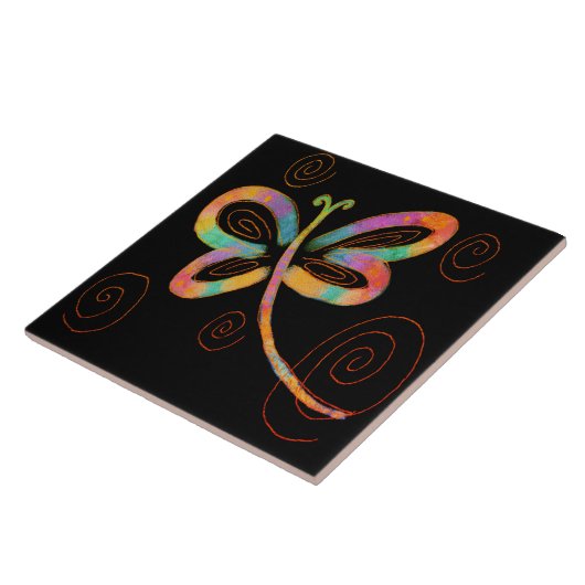 Kleurrijke Abstracte dragonfly-schildering Tegeltje (Zijkant)